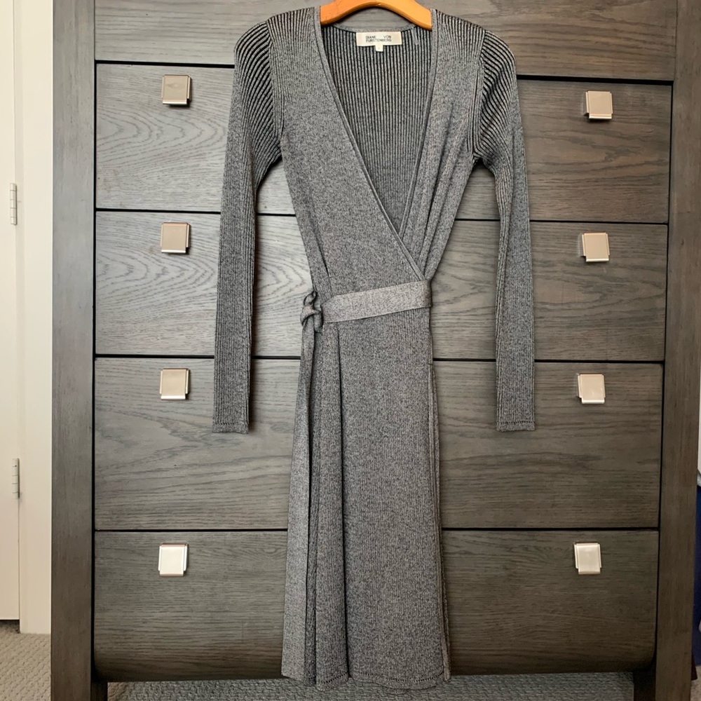 DVF silver/gray knit wrap dress